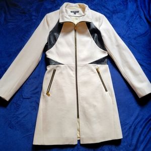 Via Spiga White Ivory Faux Leather Coat